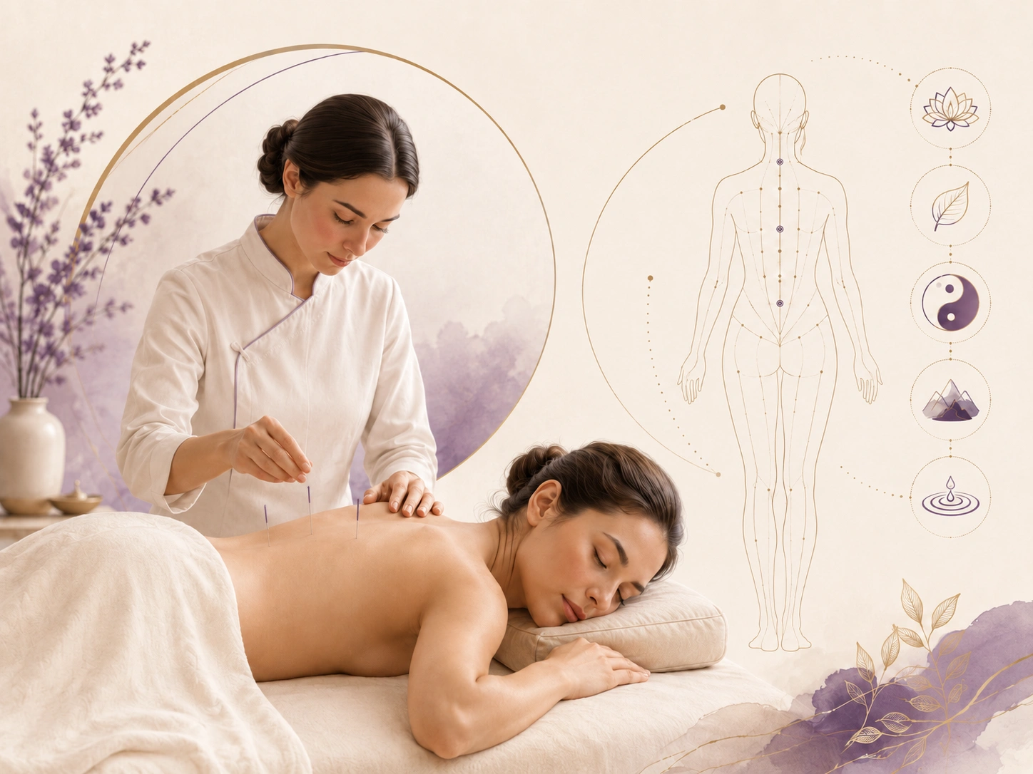 Acupuncture for headache and tension illustration showing Traditional Chinese Medicine support for head, neck and shoulder tension
