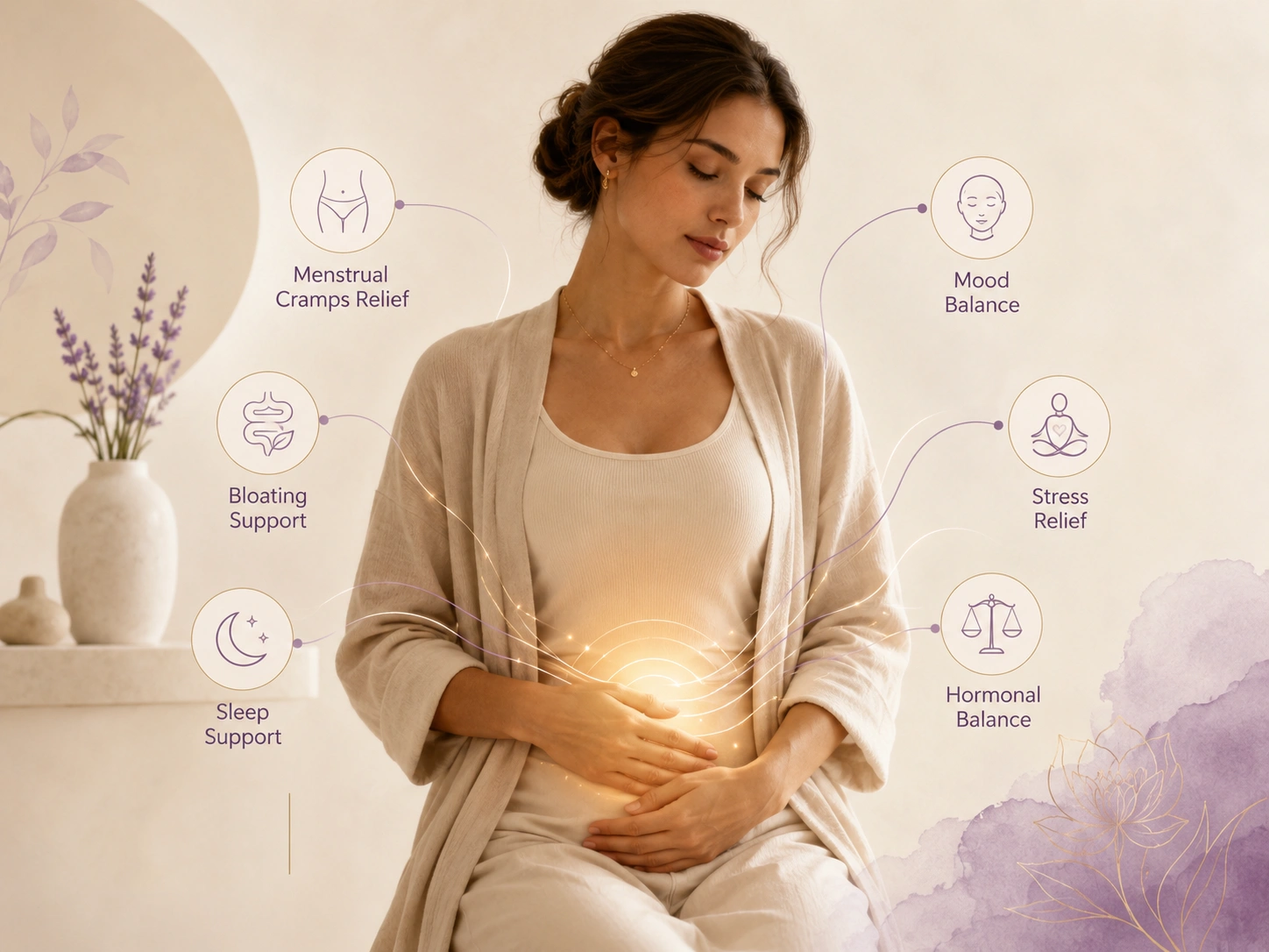 Acupuncture for PMS illustration showing women’s health, cycle balance and Traditional Chinese Medicine support